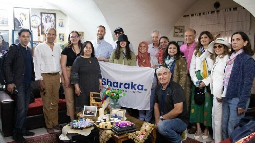 Sharaka's delegation visits a home in the Druze town of Daliyat al-Carmel near Haifa, on May 12, 2022. Photo by David Isaac.