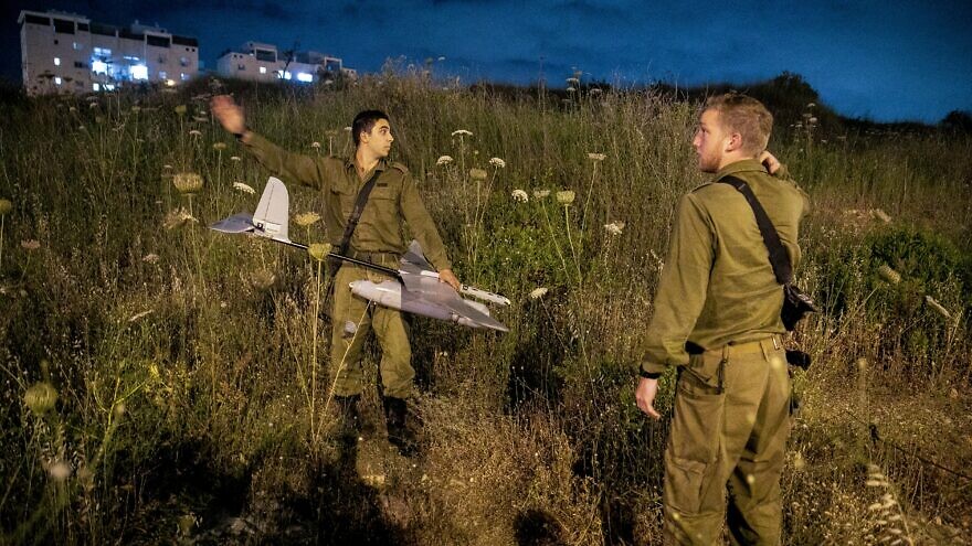An Israel Defense Forces soldier holds a drone during the search for a terrorist who murdered three people on Yom Ha'azmaut, Israel's Independence Day, May 5, 2022. Photo by Yossi Aloni/Flash90.