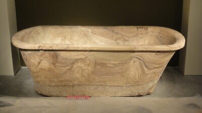 Herod’s royal calcite-alabaster bathtub, found in Kypros fortress. Photo by professor Amos Frumkin/Hebrew University of Jerusalem.