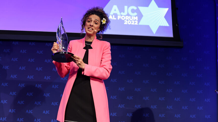 Masih Alinejad, one of the most outspoken opponents of the Islamic regime in Tehran, was honored by the American Jewish Committee with the global advocacy organization’s Moral Courage Award, June 2022. Credit: American Jewish Committee.