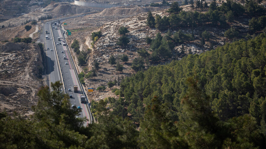 View of Route 1, the Ma'ale Adumim-Jerusalem Road, from the West Bank area known as E1, on Dec. 10, 2019. Photo by Hadas Parush/Flash90.