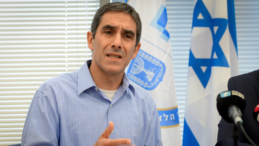 IDF Brig.-Gen. (ret.) Gaby Portnoy, director general of the Israel National Cyber Directorate, holds a  press conference with Israeli Communications Minister Yoaz Hendel (not pictured) in Tel Aviv, on May 2, 2022. Photo by Avshalom Sassoni/Flash90.
