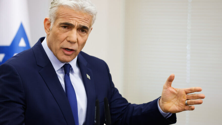 Israeli Foreign Minister Yair Lapid speaks during a faction meeting at the Knesset, on May 9, 2022. Photo by Olivier Fitoussi/Flash90.