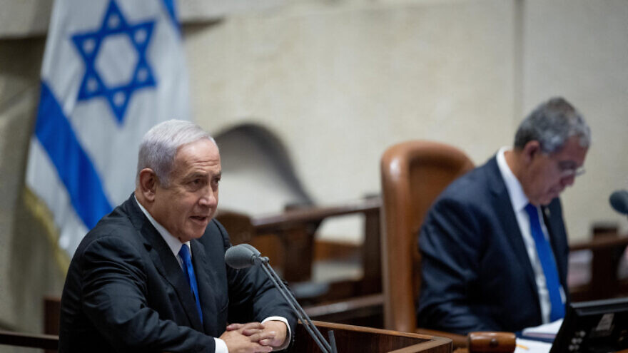 Opposition leader Benjamin Netanyahu attends a plenum session in the Knesset assembly hall, June 20, 2022. Photo by Yonatan Sindel/Flash90.