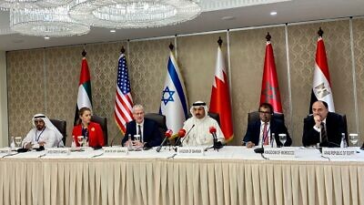 Representatives from the United States, Israel, the United Arab Emirates, Bahrain, Morocco and Egypt at the Negev Summit on June 27, 2022. Source: Alon Ushpiz/Twitter.