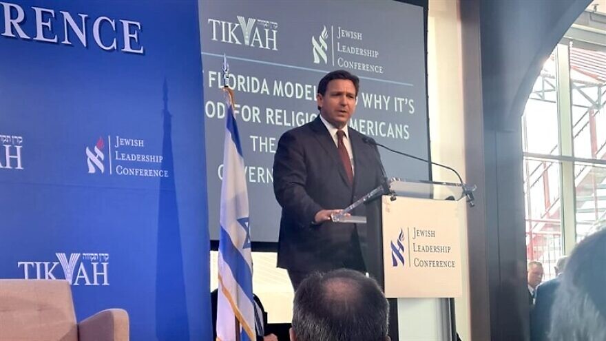 Florida Gov. Ron DeSantis addresses a crowd at the 2022 Tikvah Fund's Jewish Leadership Conference. Credit: Courtesy.