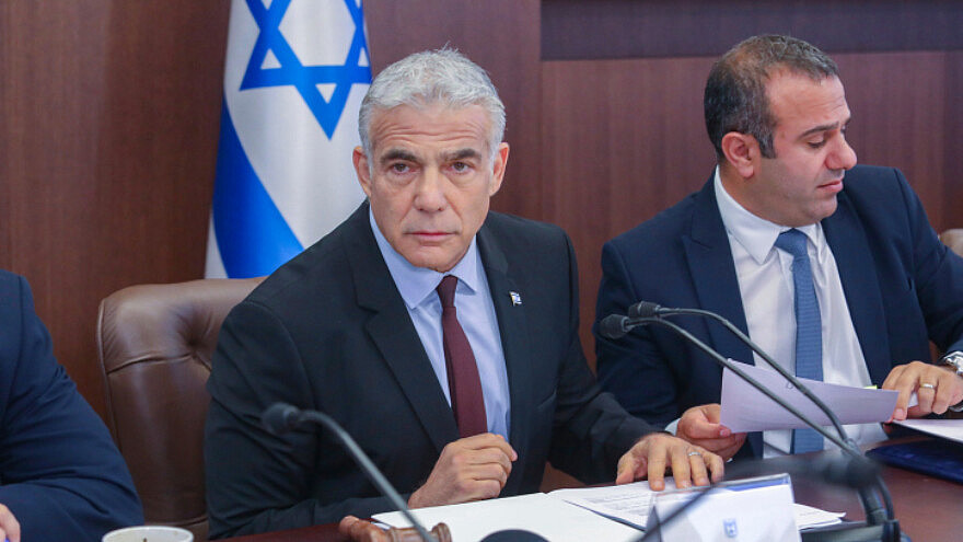 Israeli Prime Minister Yair Lapid leads a Cabinet meeting at the Prime Minister's Office in Jerusalem, July 3, 2022. Photo by Marc Israel Sellem/POOL.