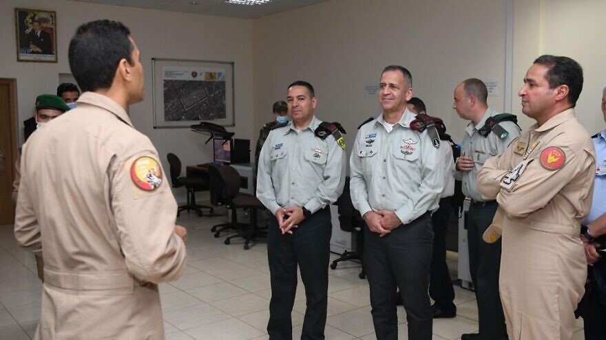 IDF Chief of Staff Lt. Gen. Aviv Kochavi (second from right) visits the "Ben Grier" airbase of the Royal Moroccan Armed Forces, July 20, 2022. Credit: Israel Defense Forces.