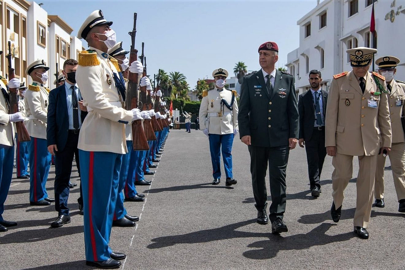 Then-IDF Chief of Staff Lt. Gen. Aviv Kochavi is welcomed by an honor guard as he begins his first official visit to Morocco, July 19, 2022. Credit: IDF Spokesperson's Unit.