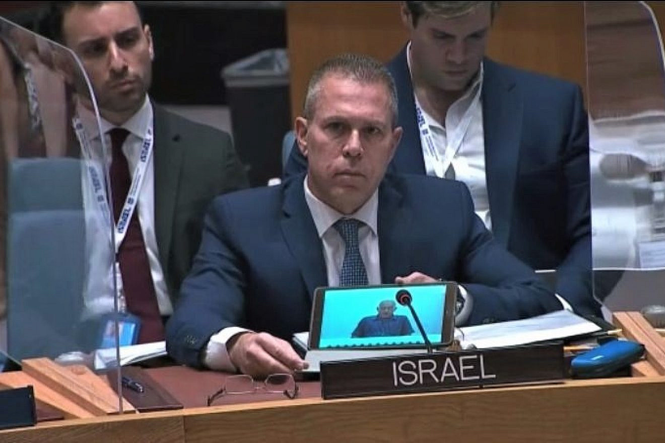Israeli Ambassador Gilad Erdan at a U.N. Security Council meeting, July 26, 2022. Credit: Israeli Mission to the United Nations.