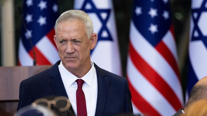 Israeli Defense Minister Benny Gantz is seen during a ceremony for U.S. President Joe Biden in Jerusalem, July 14, 2022. Credit: Yonatan Sindel/Flash90.