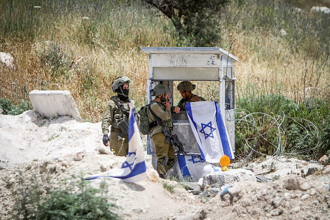 Israeli soldiers at the entrance to Homesh in Samaria, May 28, 2022. Photo by Nasser Ishtayeh/Flash90.