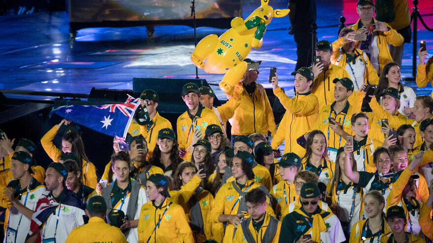 The Australian delegation take part in the opening ceremony of the 20th Maccabiah Games in Jerusalem, July 6, 2017. Photo by Yonatan Sindel/Flash90.