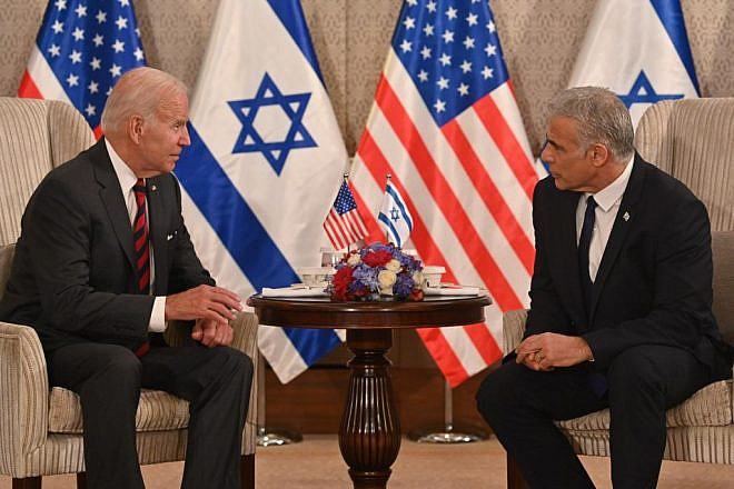 U.S. President Joe Biden meets with Israeli Prime Minister Yair Lapid in Jerusalem on July 14, 2022. Credit: Kobi Gideon/GPO.