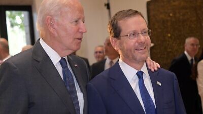 U.S. President Joe Biden with Israeli President Isaac Herzog in Jerusalem, July 14, 2022. Credit: Haim Zach/GPO.