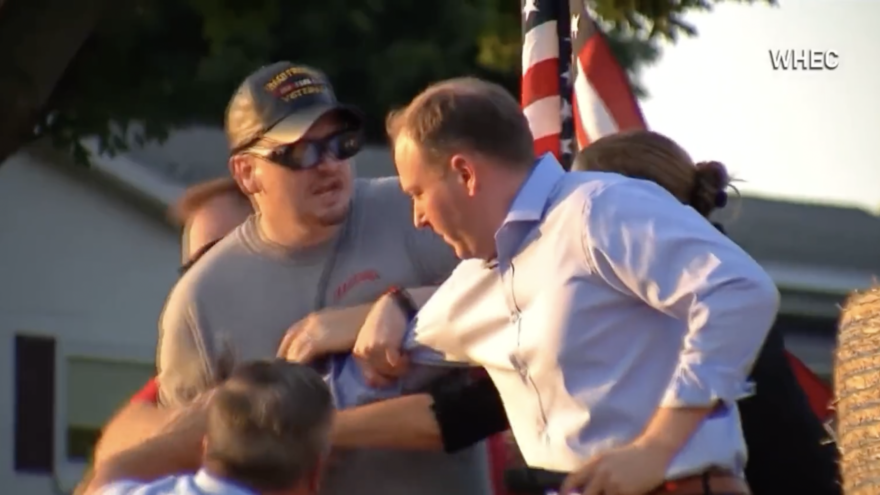 A man attempts to attack Rep. Lee Zeldin, the Jewish Republican nominee in New York’s gubernatorial race, during a campaign stop on July 21, 2022. Source: Twitter.