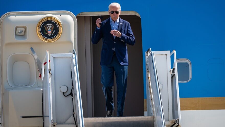 U.S. President Joe Biden exits Air Force 1 returning from Sacramento, Calif., on Sept. 13, 2021. Credit: Chris Allan/Shutterstock.