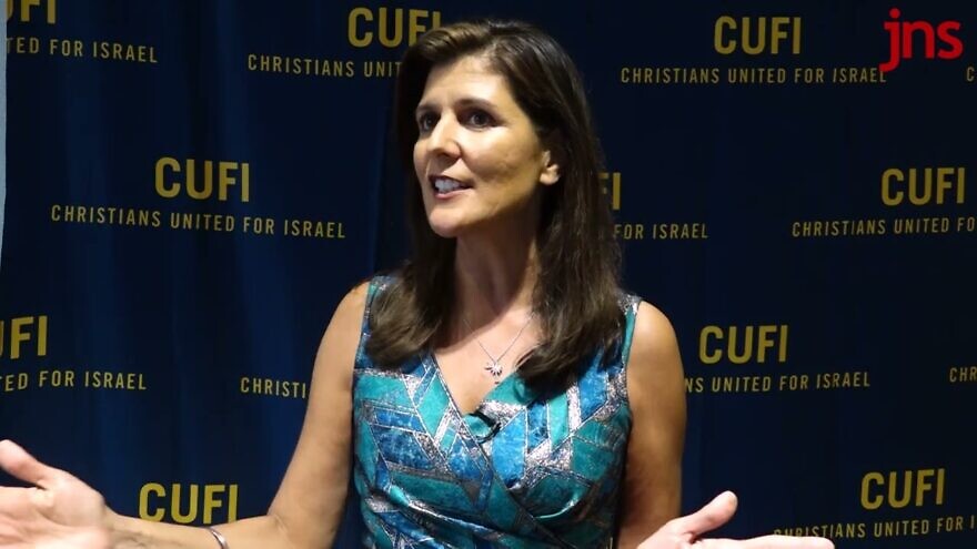 Former Ambassador to the United Nations Nikki Haley at the annual Christians United for Israel Summit in Arlington, Va., on June 18, 2022. Source: YouTube.