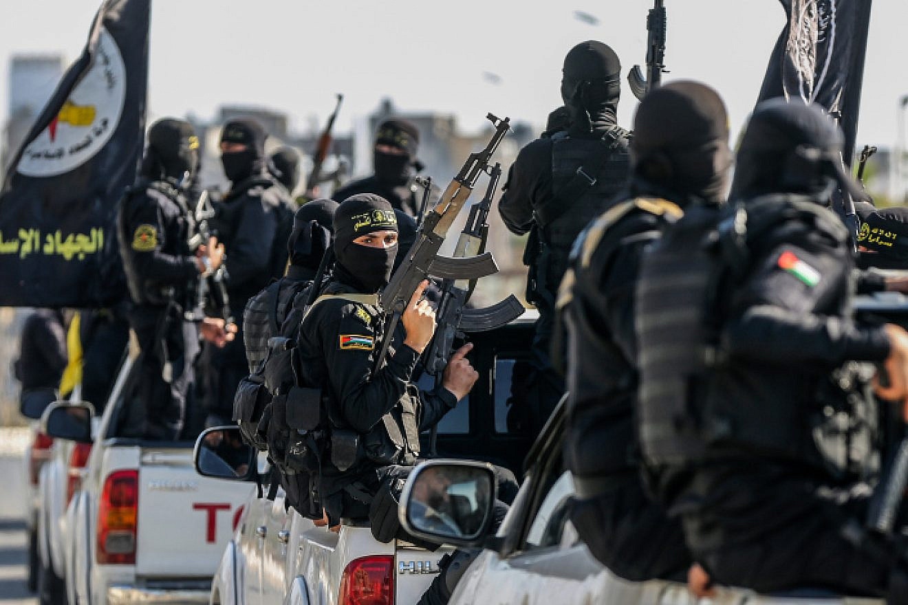 Palestinian Islamic Jihad fighters take part in a military parade in Al-Shati refugee camp, west of Gaza City, on June 24, 2022. Photo by Attia Muhammed/Flash90.