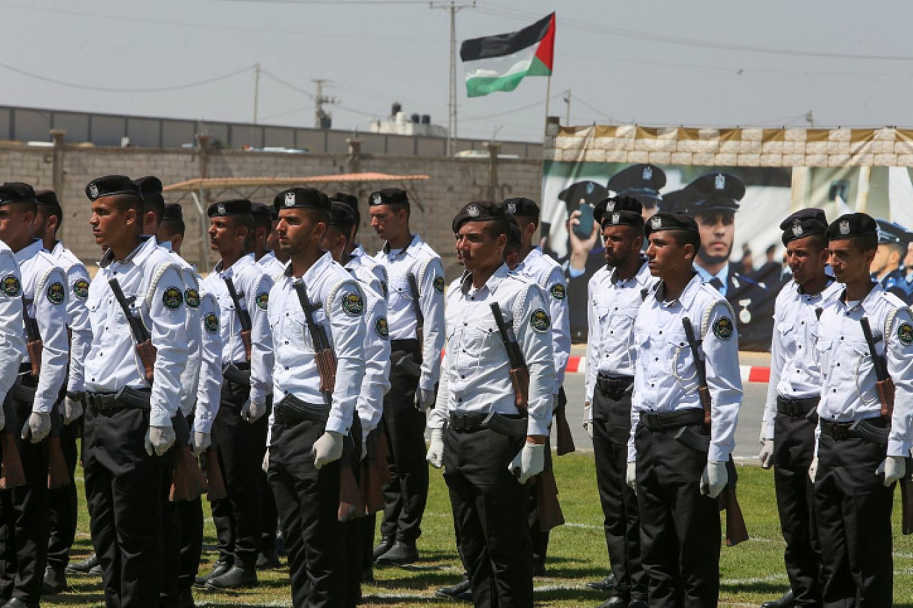 Palestinian security forces loyal to Hamas take part in a  police graduation ceremony in Khan Yunis in the southern Gaza Strip on June 30, 2022. Photo by Abed Rahim Khatib/Flash90.