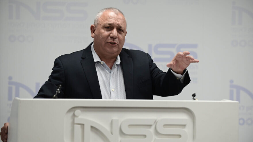 Former IDF Chief of Staff Gadi Eizenkot attends the INSS conference in Tel Aviv on April 12, 2022. Photo by Tomer Neuberg/Flash90.