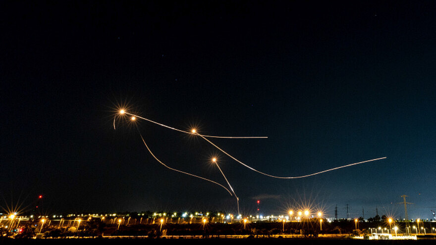 Israel's Iron Dome air defense system intercepts rockets from the Gaza Strip, as seen from Sderot, Aug. 7, 2022. Photo by Yonatan Sindel/Flash90.