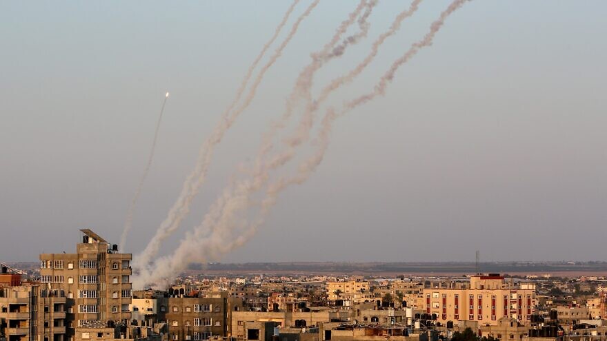 Rockets launched from the Gaza Strip towards Israeli civilian populations on Aug. 7, 2022. Photo by Abed Rahim Khatib/Flash90.