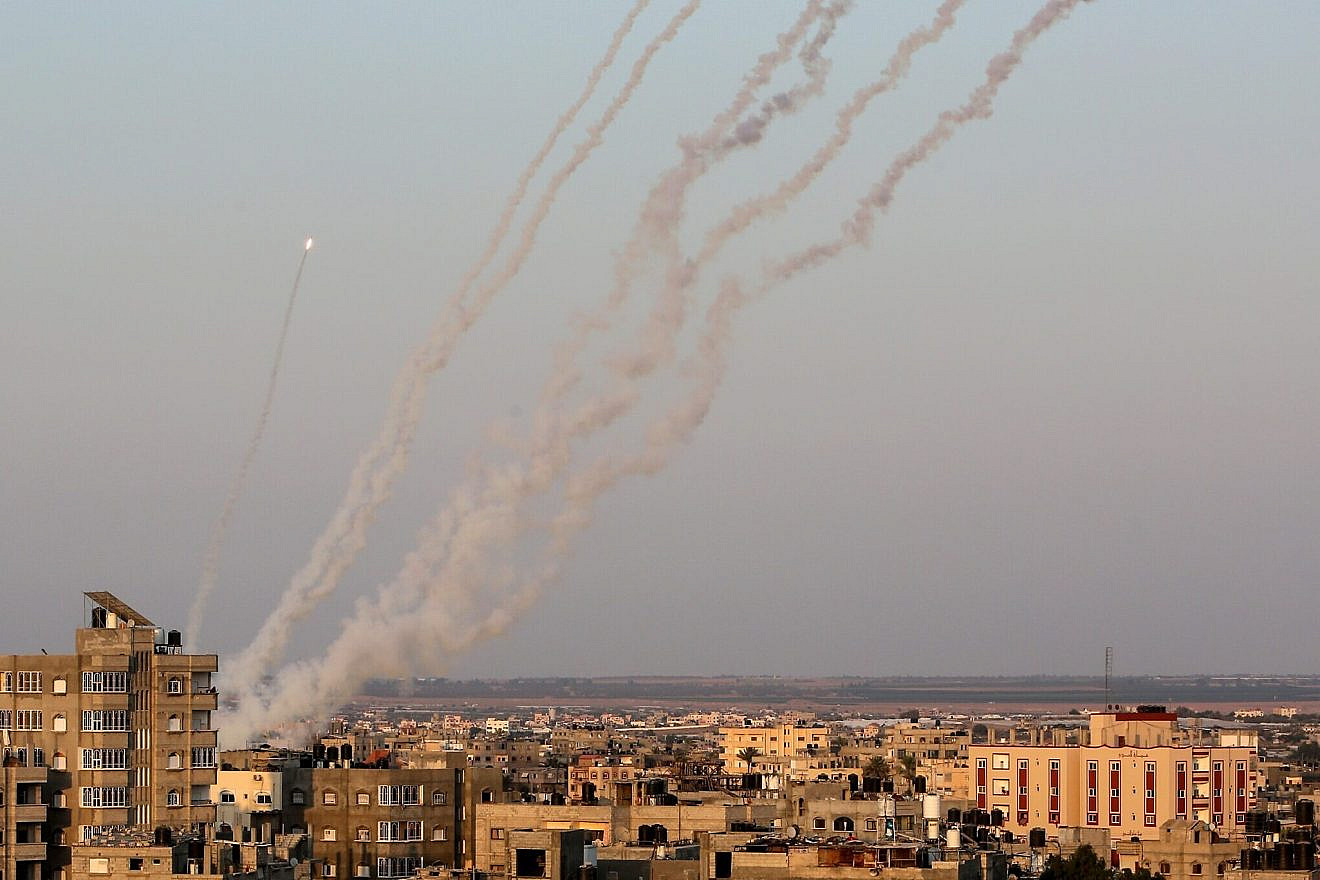 Rockets launched from the Gaza Strip towards Israeli civilian populations on Aug. 7, 2022. Photo by Abed Rahim Khatib/Flash90.