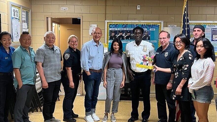 New York City Councilwoman Inna Vernikov meets with members of the Flatbush Shomrim and Brooklyn's new Asian Community Watch on Aug. 1, 2022. Credit: Courtesy of Vernikov’s office.