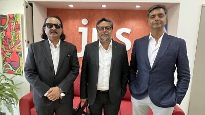 From left: Ashwini Chaudhary, president of Golden Ratio Films India; Piiyush Singh, co-founder and group COO of Vistas Media Capital; and Atul Pandey, co-founder of Hundred Films. Photo by Maayan Hoffman.