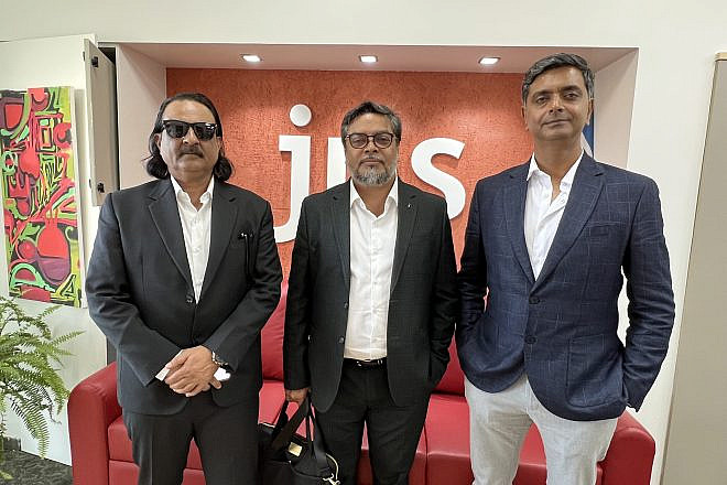 From left: Ashwini Chaudhary, president of Golden Ratio Films India; Piiyush Singh, co-founder and group COO of Vistas Media Capital; and Atul Pandey, co-founder of Hundred Films. Photo by Maayan Hoffman.