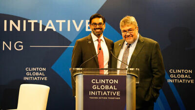 Jon Medved, founder & CEO of OurCrowd (R), and Anil Soni, CEO of the WHO Foundation (L) announce the launch of the Global Health Equity Fund this week at the Clinton Global Initiative. Photo: Courtesy of OurCrowd.