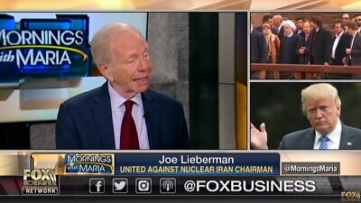 UANI Chairman Joe Liberman speaks on Fox News' "Mornings with Maria" program, Aug. 22, 2018. Credit: UANI.
