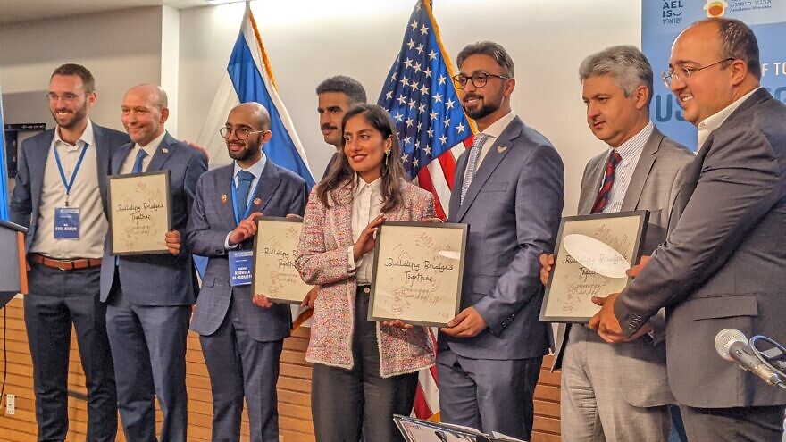 Diplomats from the Abraham Accords countries receive special plaques from the Israeli-is organization at the second anniversary of the signing of the Abraham Accords at the Israeli embassy in Washington on Sept. 15, 2022. Courtesy of the Israeli Embassy in Washington D.C.