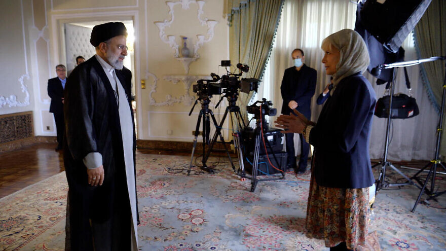 Iranian President Ebrahim Raisi is interviewed by CBS correspondent Lesley Stahl at the presidential compound in Tehran, Sept. 13, 2022. (The "60 Minutes" show was aired on Sept. 18, 2022.) Credit: CBS News.