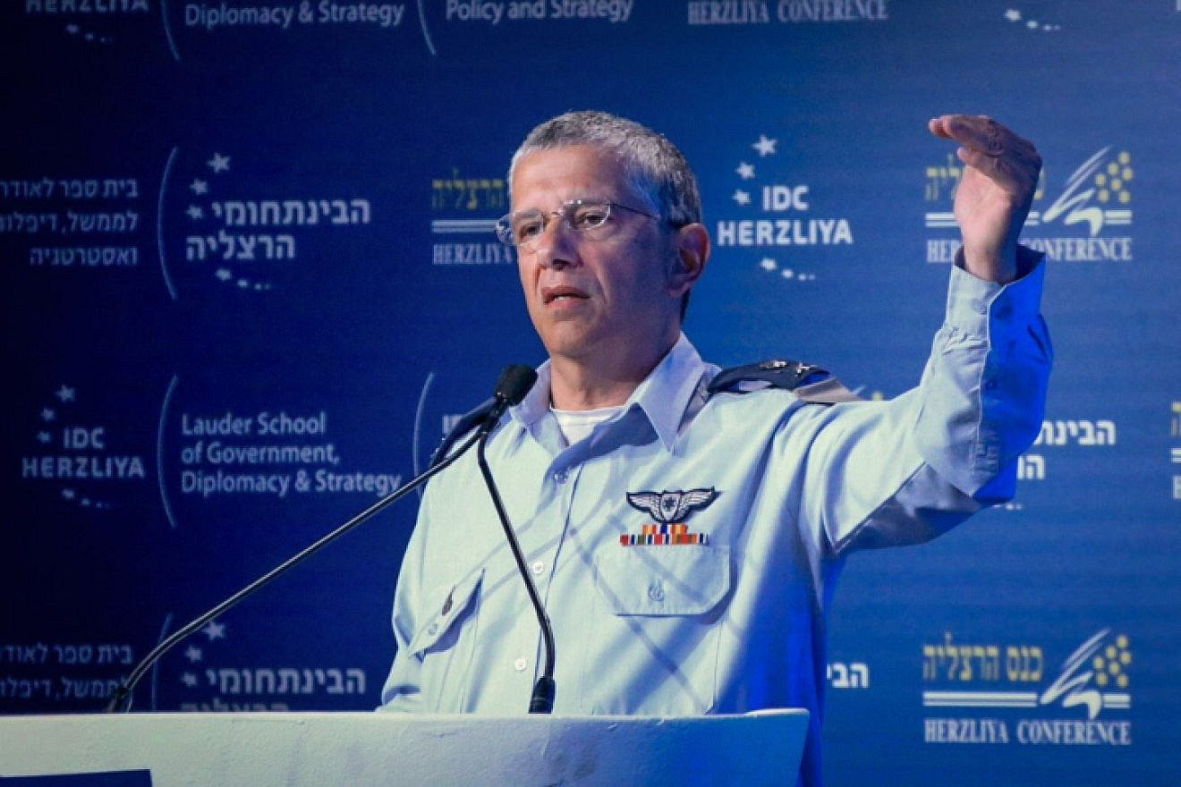 Maj. Gen. Amir Eshel, Commander in Chief of the Israeli Air Force, speaks at the Herzliya Conference at IDC, on June 21, 2017. Photo by Flash90.