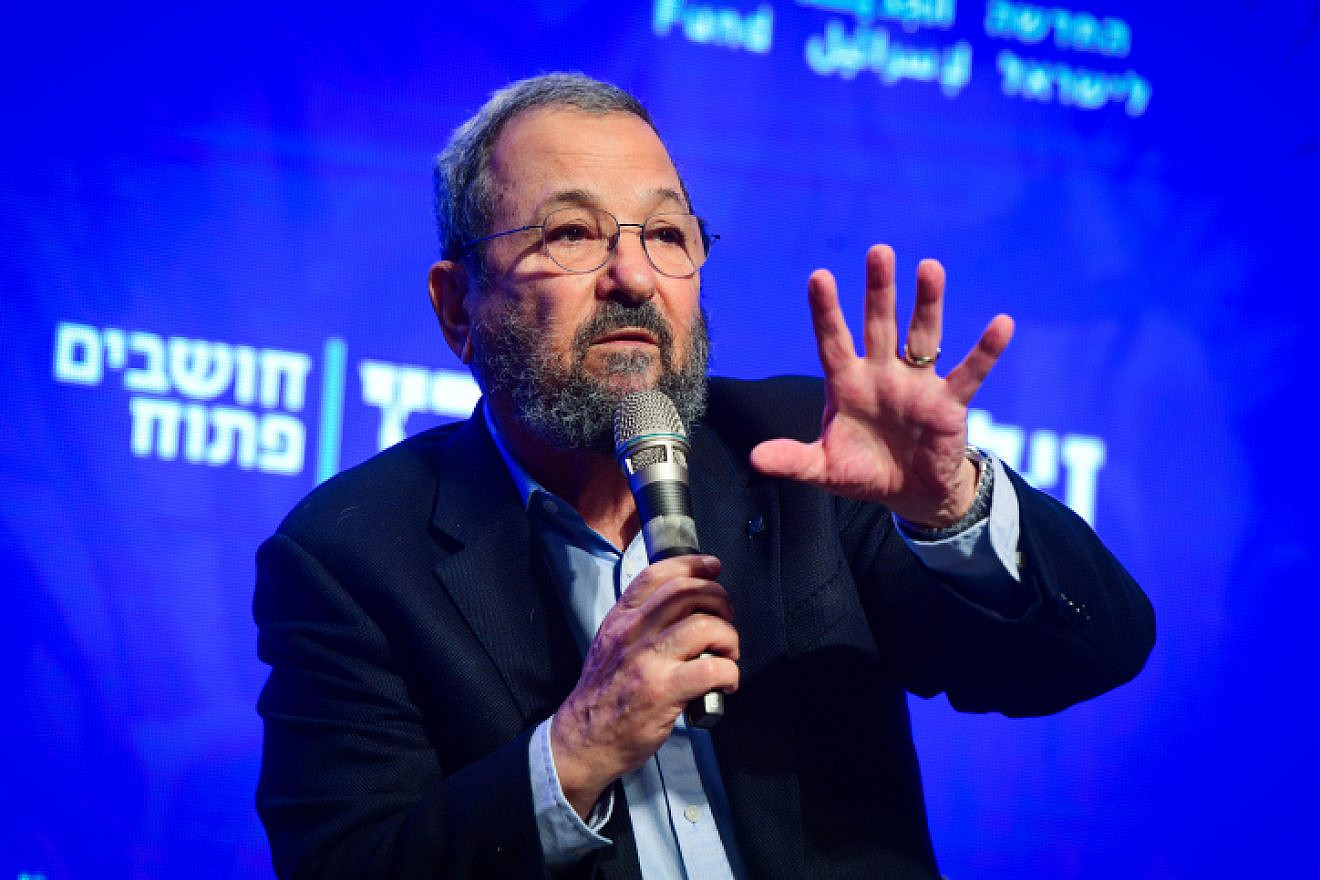 Former prime minister Ehud Barak speaks at the Haaretz Democracy Conference in Jaffa, Nov. 9, 2021. Photo by Avshalom Sassoni/Flash90.