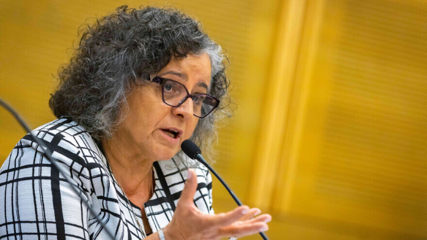 Israeli Arab parliamentarian Aida Touma-Sliman attends a "55 years of occupation" conference at the Knesset in Jerusalem, June 8, 2022. Credit: Olivier Fitoussi/Flash90.