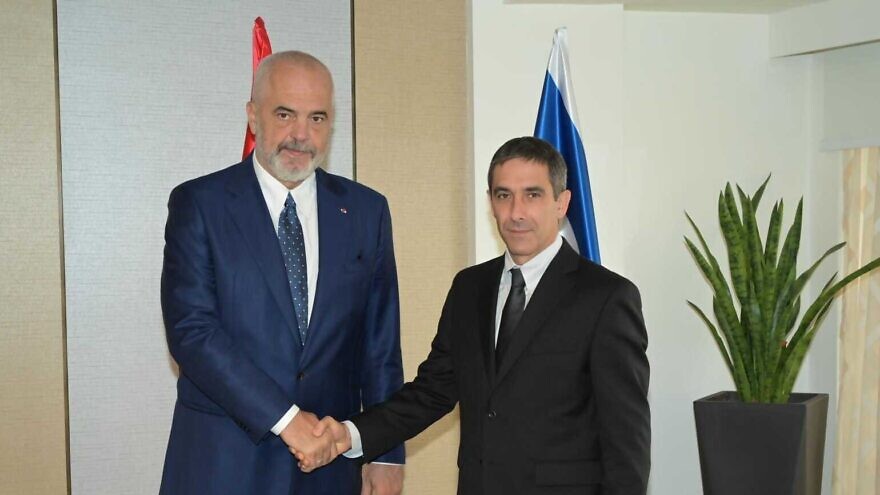 Albianian Prime Minister Edi Rama (left) meets with Israeli National Cyber Directorate chief Gaby Portnoy in Jerusalem, Oct. 24, 2022. Credit: Israeli Foreign Ministry.