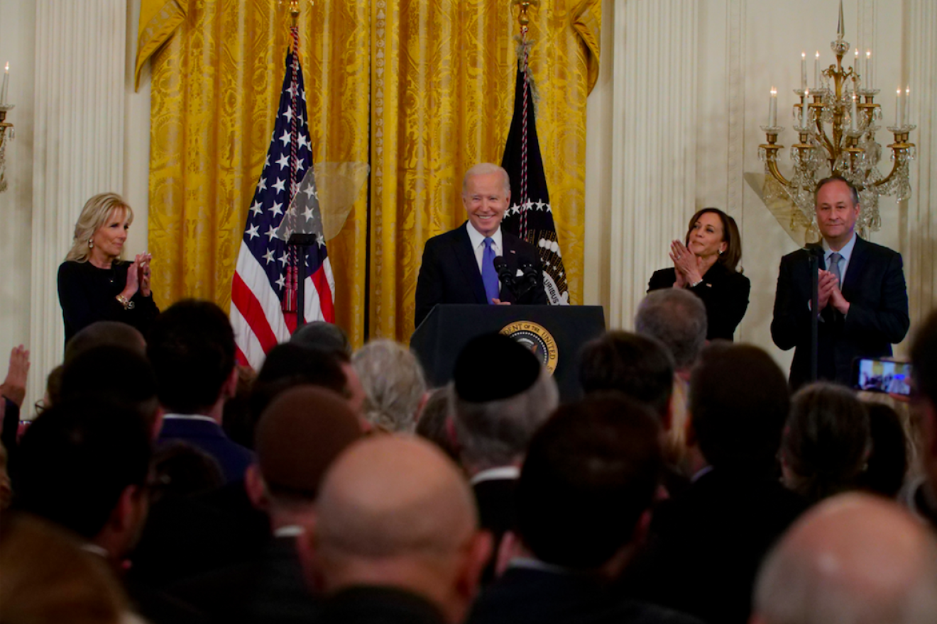 U.S. President Joe Biden and first lady Jill Biden, accompanied by Vice President Kamala Harris and second gentleman Douglas Emhoff, attend and give remark to guests of the Jewish community in celebration of Rosh Hashanah on Sept. 30, 2022. Credit: White House Photo.