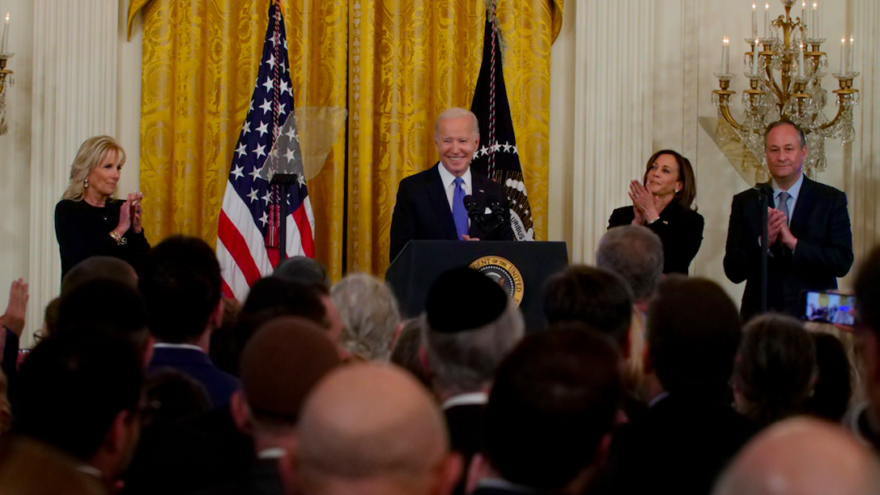 President Joe Biden and First Lady Dr. Jill Biden, accompanied by Vice President Kamala Harris and Second Gentleman Douglas Emoff, attend and give remark to guests of the Jewish community in celebration of Rosh Hashanah on September 30, 2022.
