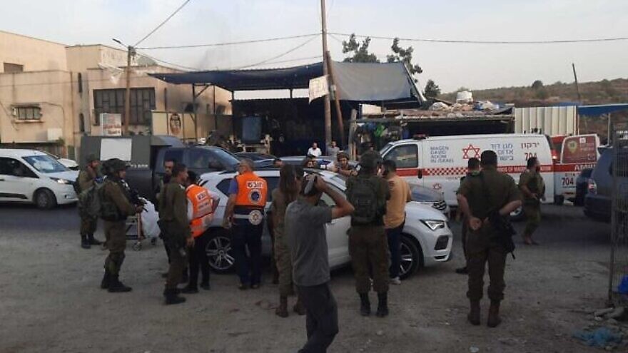 Israeli troops and medics at the scene of a stabbing in the village of al-Funduq in Samaria, Oct. 25, 2022. Courtesy photo.