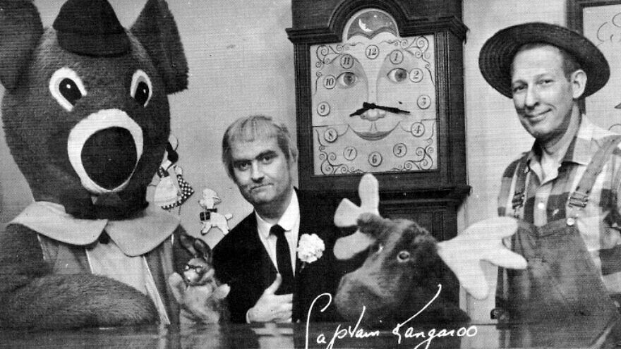 From left: Dancing Bear, Bunny Rabbit, Captain Kangaroo, Grandfather Clock, Mr. Moose and Mr. Green Jeans. Source: A promotional postcard/Wikimedia Commons.