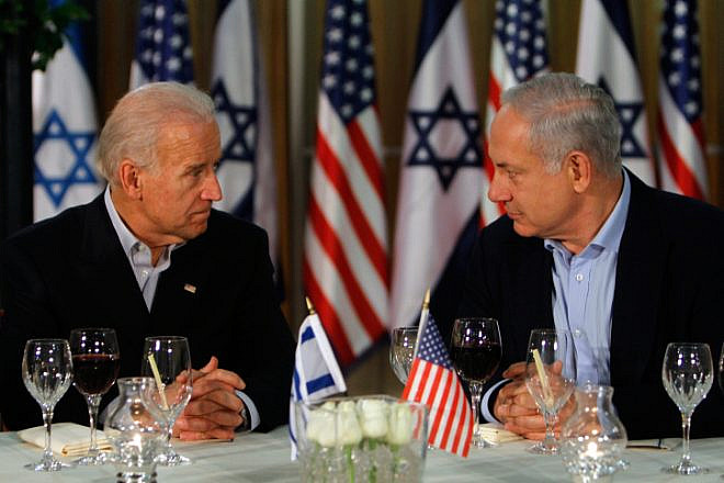Then-U.S. Vice President Joe Biden and Israeli Prime Minister Benjamin Netanyahu attend a dinner at the Prime Minister's Residence in Jerusalem, March 9, 2010. Photo by Miriam Alster/Flash90.
