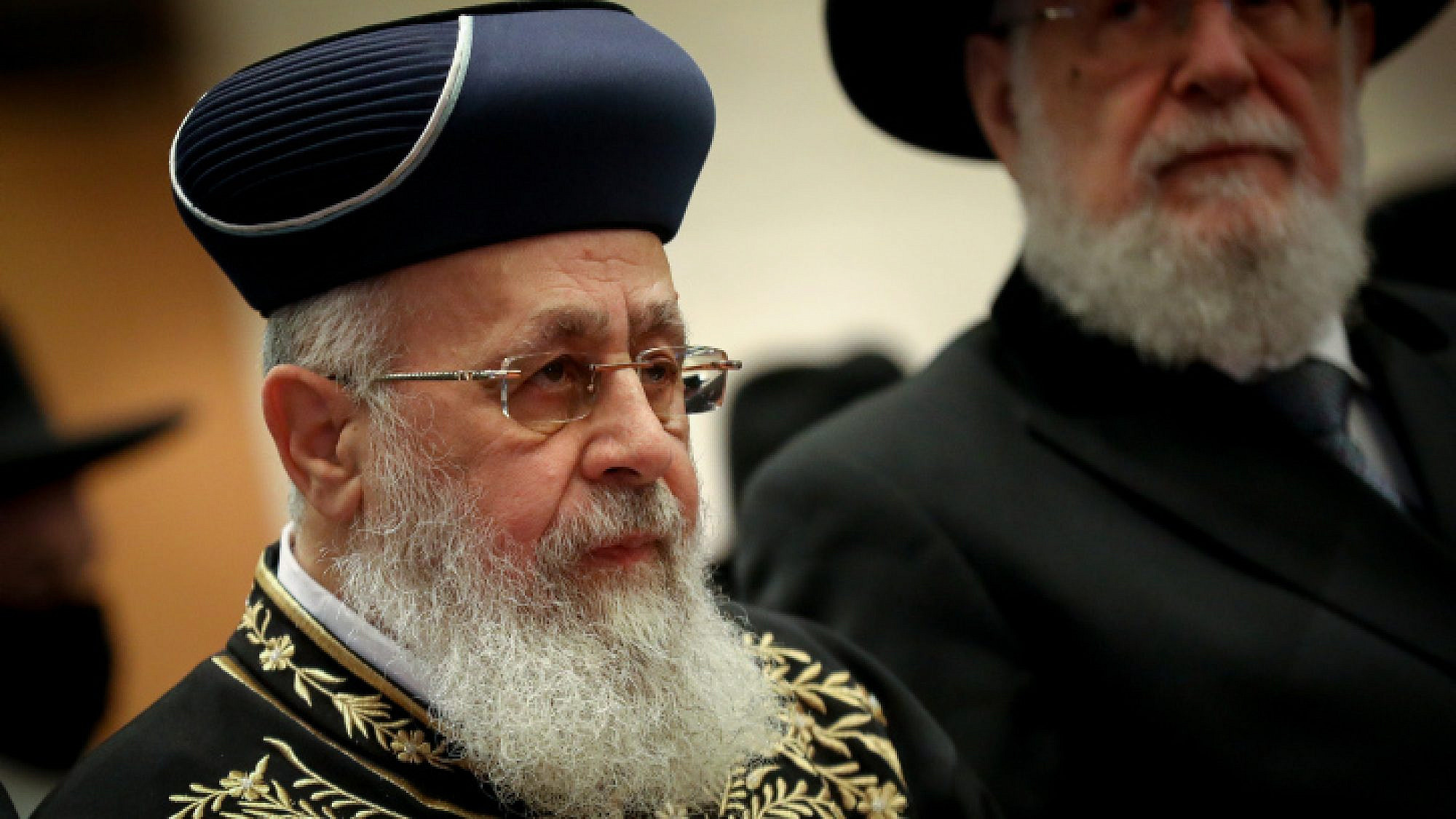 Israel's Sephardi Chief Rabbi Yitzhak Yosef attends a rally against then-Religious Services Minister Matan Kahana's conversion and kashrut reform plan, Feb. 1, 2022. Photo by Noam Revkin Fenton/Flash90.