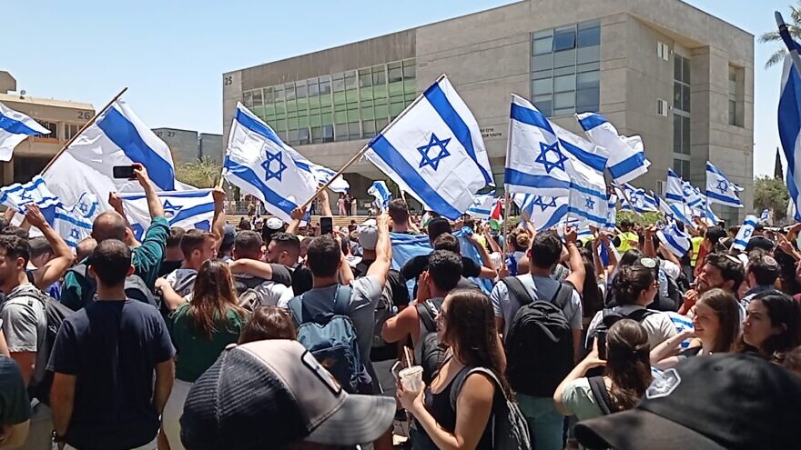 Zionist NGO Im Tirtzu (seen her protesting earlier in the year at Ben-Gurion University against Nakba Day events) plans to protest the German-sponsored panel on Sunday, Nov. 13, 2022. Credit: Im TIrtzu.