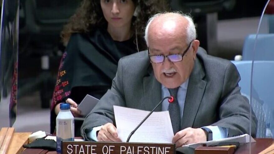 Palestinian Ambassador to the UN Riyad Mansour addresses the Security Council on August 8, 2022. (Screen capture/UN TV)