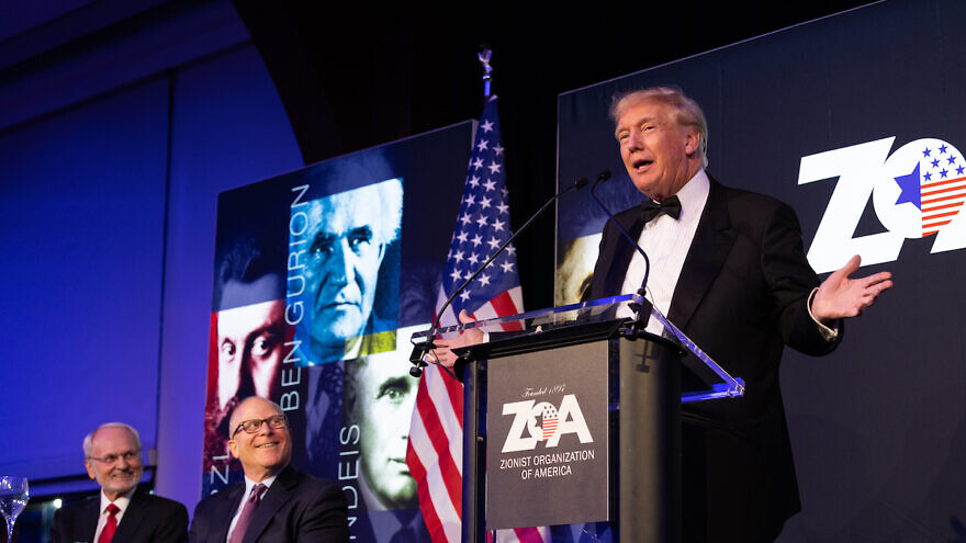 Former U.S. President Donald Trump is awarded the Theodor Herzl Gold Medallion at the Zionist Organization of America's 125th anniversary Gala in New York City, Nov. 13, 2022. Credit: ZOA.