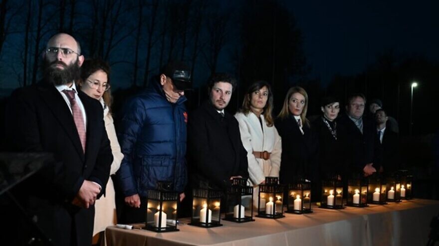 A candle-lighting ceremony at Auschwitz-Birkenau on the eve of Kristallnacht, Nov. 2022. Credit: EJA.