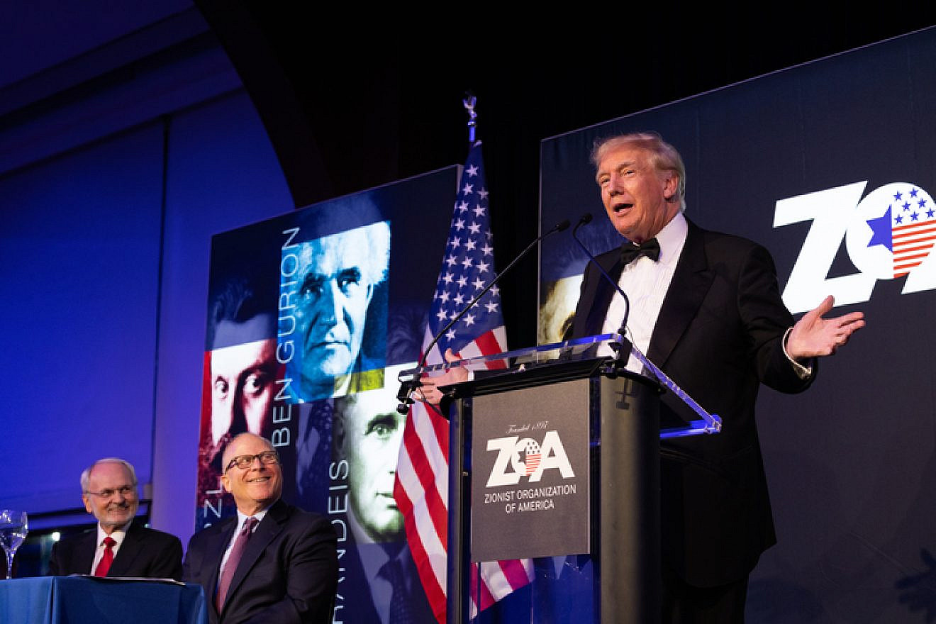 Former U.S. President Donald Trump is awarded the Theodor Herzl Gold Medallion at the Zionist Organization of America's 125th anniversary Gala in New York City, Nov. 1, 2022. Credit: ZOA.
